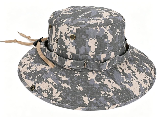 Main image of Men's Camouflage Drawstring Bucket hat, Outdoor Sun Protection, Breathable and Quick-Drying, Suitable for Fishing, Gardening, Hiking, Cotton Wide Brim