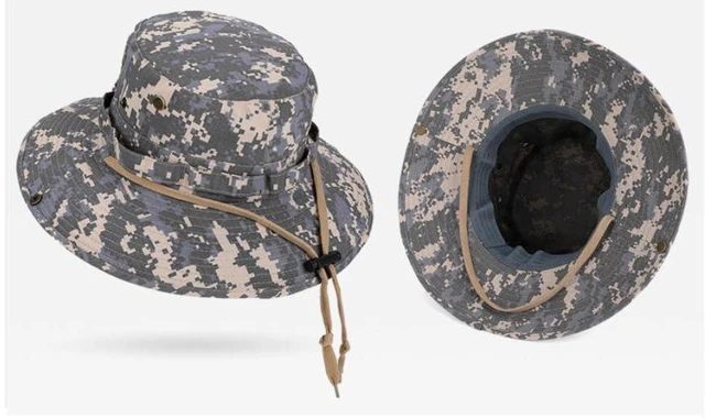 Alt view image 5 of 5 - Men's Camouflage Drawstring Bucket hat, Outdoor Sun Protection, Breathable and Quick-Drying, Suitable for Fishing, Gardening, Hiking, Cotton Wide Brim