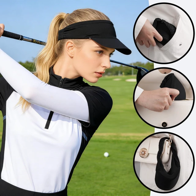 Alt view image 5 of 7 - Marrywindix 1 Piece of Sun Visor Hat Stretch Headband Visor Sport Wear Athletic Visor Elastic Visor Cap for Women and Men(Black)