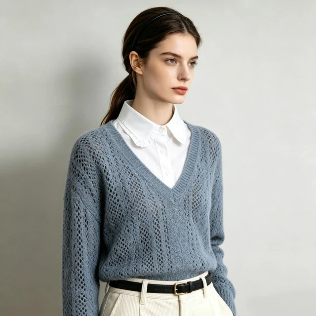 Alt view image 3 of 7 - Oweisong White Fake Collar for Women Dickey Shirt Under Blouses Detachable Faux Ruffled Button Up Shirts Half Collar Inserts