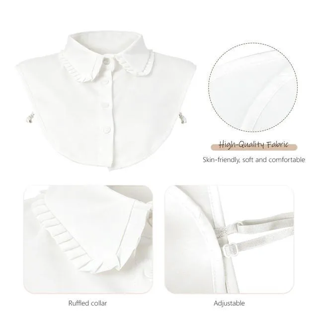 Alt view image 5 of 7 - Oweisong White Fake Collar for Women Dickey Shirt Under Blouses Detachable Faux Ruffled Button Up Shirts Half Collar Inserts