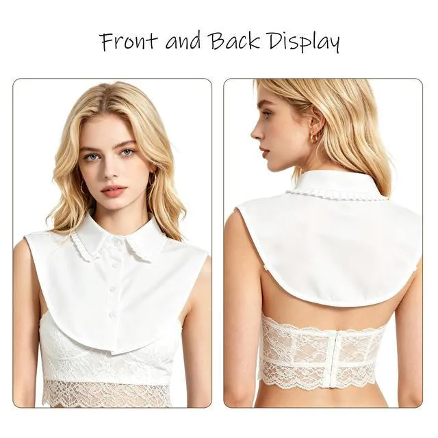 Alt view image 4 of 7 - Oweisong White Fake Collar for Women Dickey Shirt Under Blouses Detachable Faux Ruffled Button Up Shirts Half Collar Inserts