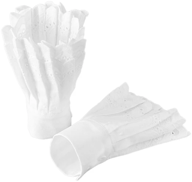 Alt view image 2 of 6 - Joyci Women's Pleated False Sleeves Ruffled Cuffs Button Adjustable White,C | Versatile Fake Shirt Cuffs Detachable Fake Sleeves for Women Girl Add Layered Look Button Closure