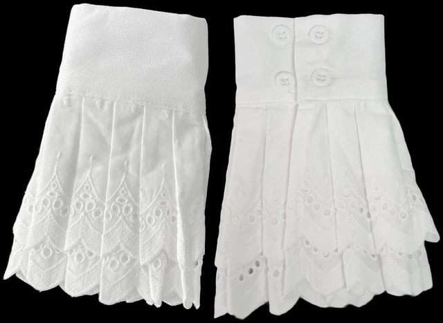 Alt view image 3 of 6 - Joyci Women's Pleated False Sleeves Ruffled Cuffs Button Adjustable White,C | Versatile Fake Shirt Cuffs Detachable Fake Sleeves for Women Girl Add Layered Look Button Closure