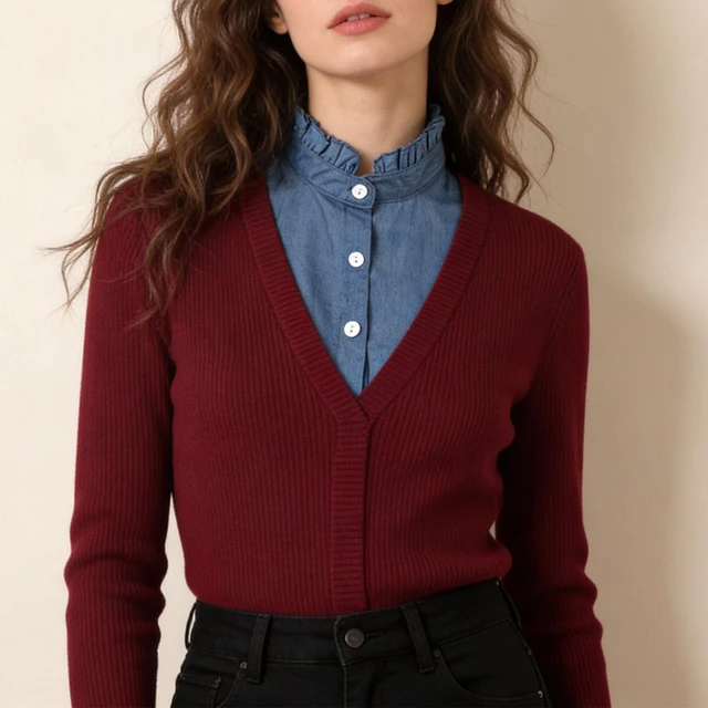 Alt view image 3 of 7 - Denim Fake Collar Shirt Detachable Blue Dickie Collars for Woman Dickey Collar Shirt Half Blouse False Denims Collars Blouse Top for Women Girls Decorative Favors, Versatile Accessories