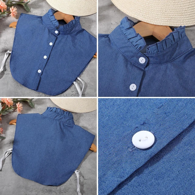Alt view image 4 of 7 - Denim Fake Collar Shirt Detachable Blue Dickie Collars for Woman Dickey Collar Shirt Half Blouse False Denims Collars Blouse Top for Women Girls Decorative Favors, Versatile Accessories