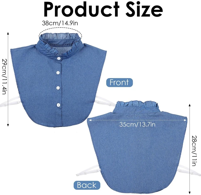 Alt view image 5 of 7 - Denim Fake Collar Shirt Detachable Blue Dickie Collars for Woman Dickey Collar Shirt Half Blouse False Denims Collars Blouse Top for Women Girls Decorative Favors, Versatile Accessories