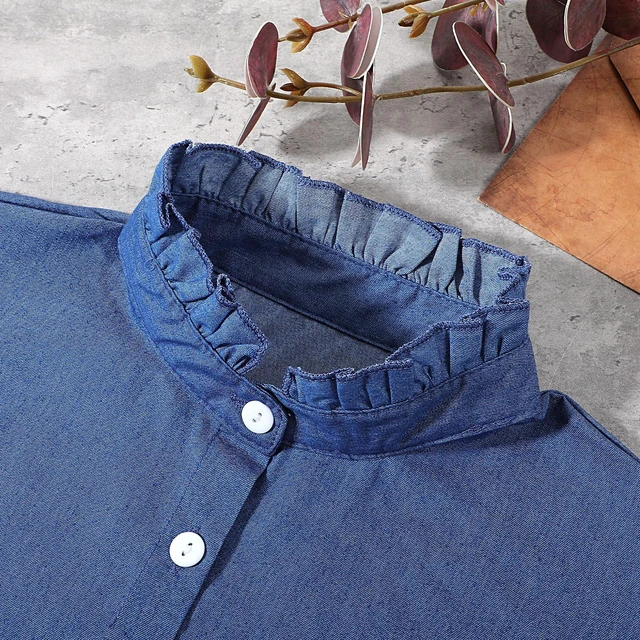 Alt view image 6 of 7 - Denim Fake Collar Shirt Detachable Blue Dickie Collars for Woman Dickey Collar Shirt Half Blouse False Denims Collars Blouse Top for Women Girls Decorative Favors, Versatile Accessories