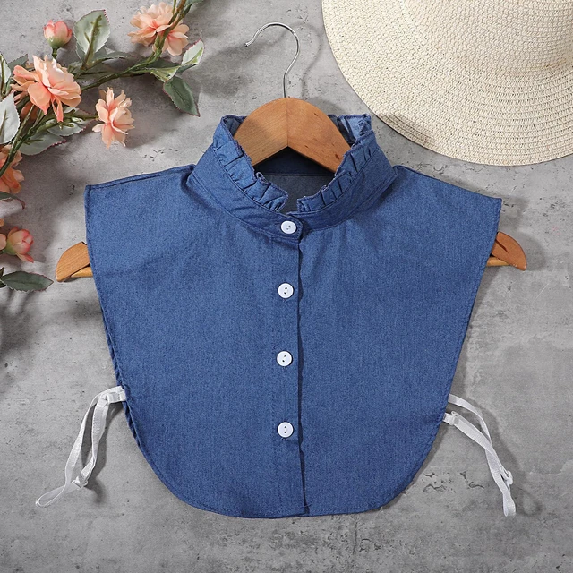 Alt view image 7 of 7 - Denim Fake Collar Shirt Detachable Blue Dickie Collars for Woman Dickey Collar Shirt Half Blouse False Denims Collars Blouse Top for Women Girls Decorative Favors, Versatile Accessories