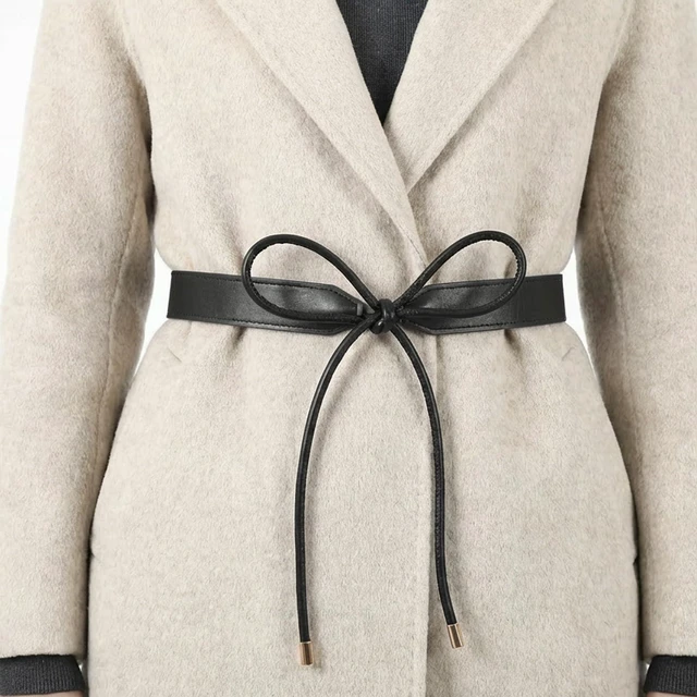 Main image of Women's Leather Wrap Tie Waist Fashion Belts, PU Leather Knotted Skinny Belt Thin Waistband Sweater Coat Tie Bow Belt for Dresses, Fashion Rope Wrap Simple Belts for Women Sweaters, Coats (Black)
