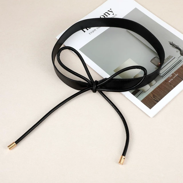 Alt view image 3 of 7 - Women's Leather Wrap Tie Waist Fashion Belts, PU Leather Knotted Skinny Belt Thin Waistband Sweater Coat Tie Bow Belt for Dresses, Fashion Rope Wrap Simple Belts for Women Sweaters, Coats (Black)