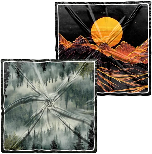 Main image of 2 PCS Scarf Silk Feeling Square Satin Head Hair Wrap 27.5 Inches Trendy Aesthetic Cute Decoration for Women Girls-Sunset Cloud Forest
