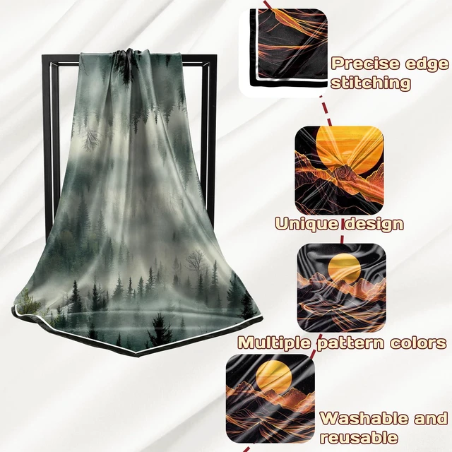 Alt view image 3 of 7 - 2 PCS Scarf Silk Feeling Square Satin Head Hair Wrap 27.5 Inches Trendy Aesthetic Cute Decoration for Women Girls-Sunset Cloud Forest