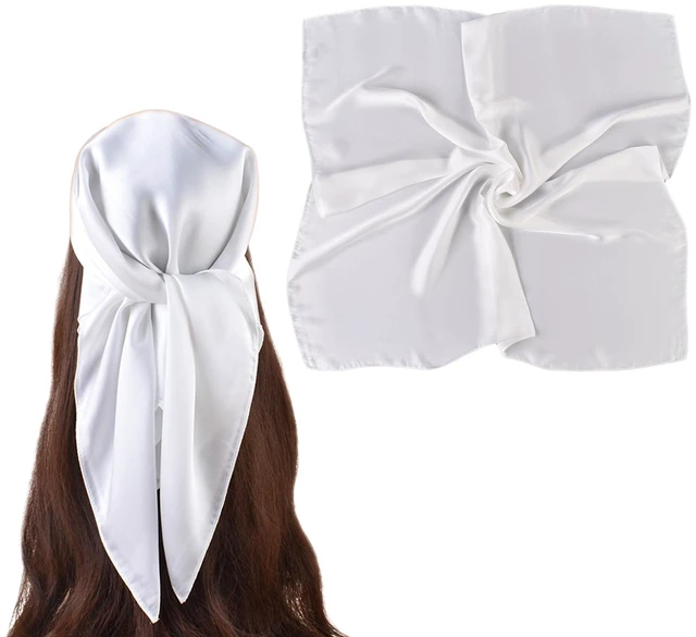 Main image of 27.5 Inches Silk Head Scarf for Women Satin Hair Scarf Silk Wrap Neck Square Scarves Feeling Scarf Boho Headwear (Pure white)