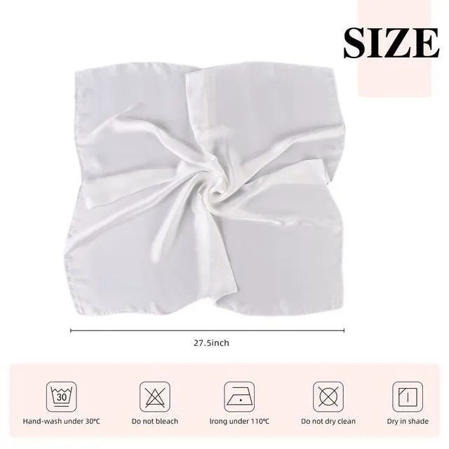 Alt view image 5 of 7 - 27.5 Inches Silk Head Scarf for Women Satin Hair Scarf Silk Wrap Neck Square Scarves Feeling Scarf Boho Headwear (Pure white)