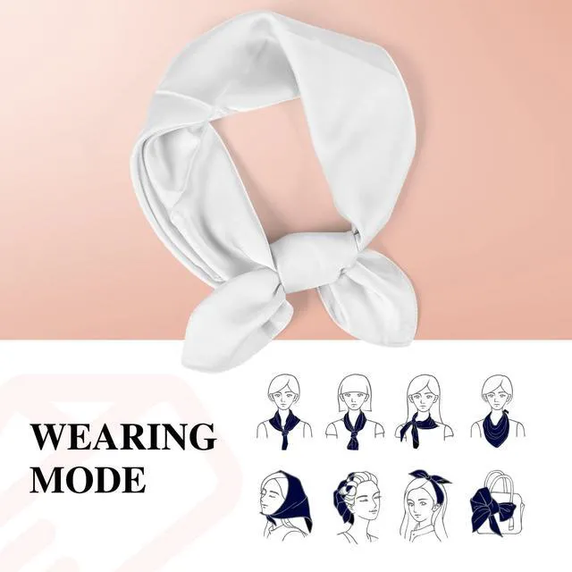 Alt view image 6 of 7 - 27.5 Inches Silk Head Scarf for Women Satin Hair Scarf Silk Wrap Neck Square Scarves Feeling Scarf Boho Headwear (Pure white)