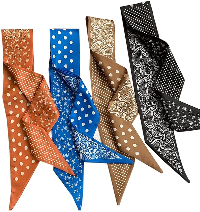 Alt view image 2 of 7 - Muaquata 4 Pack Long Floral Skinny Scarf For Women,Headband Hair band Ribbon Handbag Women's Fashion Scarves (Black)