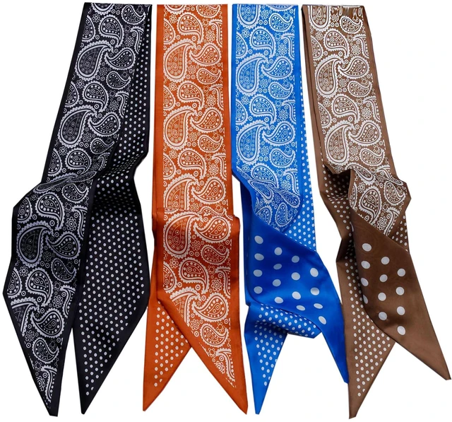 Main image of Muaquata 4 Pack Long Floral Skinny Scarf For Women,Headband Hair band Ribbon Handbag Women's Fashion Scarves (Black)
