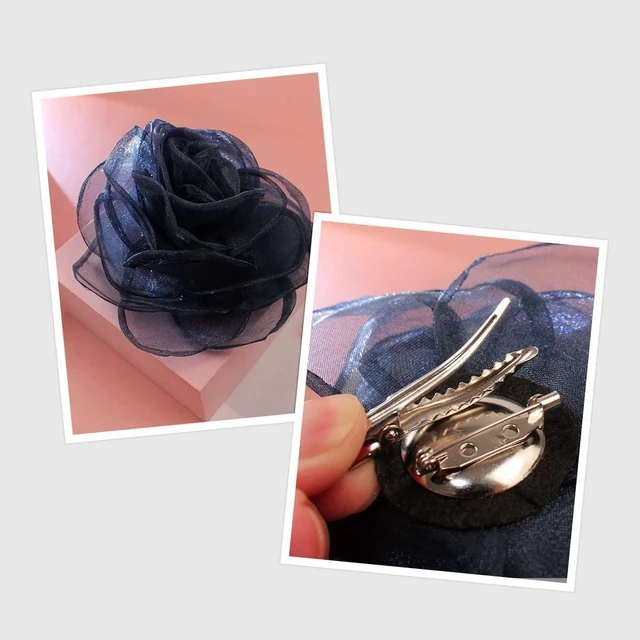 Alt view image 5 of 7 - Rose Flower Hairpin Hair Clip Rose Floral Brooches for Women Hair Accessories Wedding (Blue)