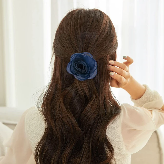 Alt view image 6 of 7 - Rose Flower Hairpin Hair Clip Rose Floral Brooches for Women Hair Accessories Wedding (Blue)