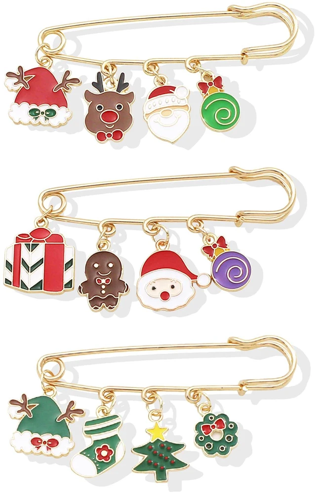 Main image of 3 PCS Christmas Brooch Pins Set for Women Cute Christmas Tree Wreath Santa Claus Snowflake Snowman Reindeer Holiday Pin Badge for Clothes Bags Hats Accessories Christmas Gifts Stocking Stuffers Gifts
