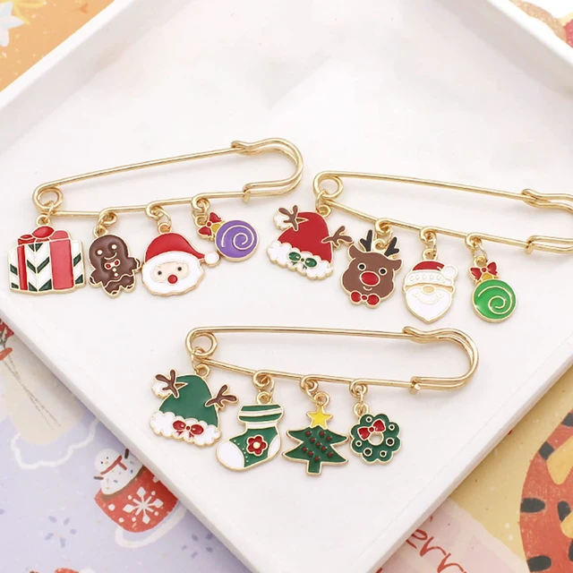 Alt view image 2 of 7 - 3 PCS Christmas Brooch Pins Set for Women Cute Christmas Tree Wreath Santa Claus Snowflake Snowman Reindeer Holiday Pin Badge for Clothes Bags Hats Accessories Christmas Gifts Stocking Stuffers Gifts