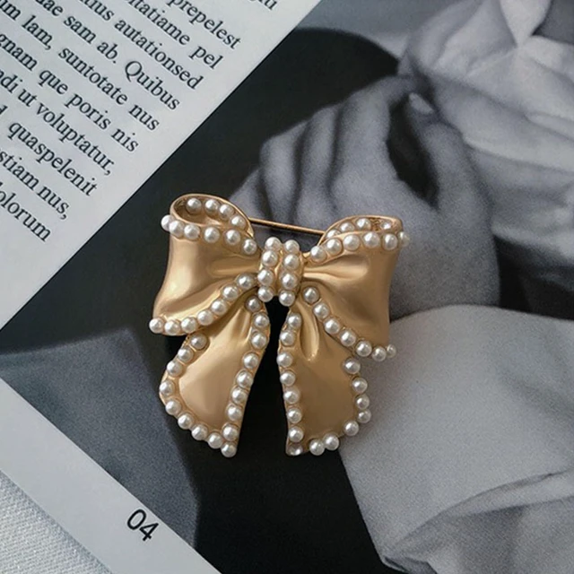 Alt view image 7 of 7 - Just Follow Cute Pearl Flower Brooch Pin,Bowknot Bow Tie Suit Pin Pearl Silk Scarf Buckle Daisy Flower Brooch Jewelry for Women Birthday Gifts (Bow Brooch)