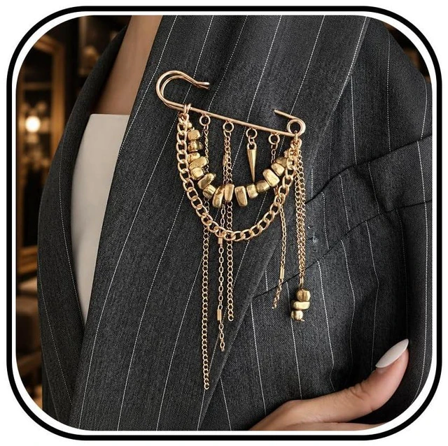 Main image of Heart Tassel Brooch Pin Gold Statement Chain Brooch Gifts For Women