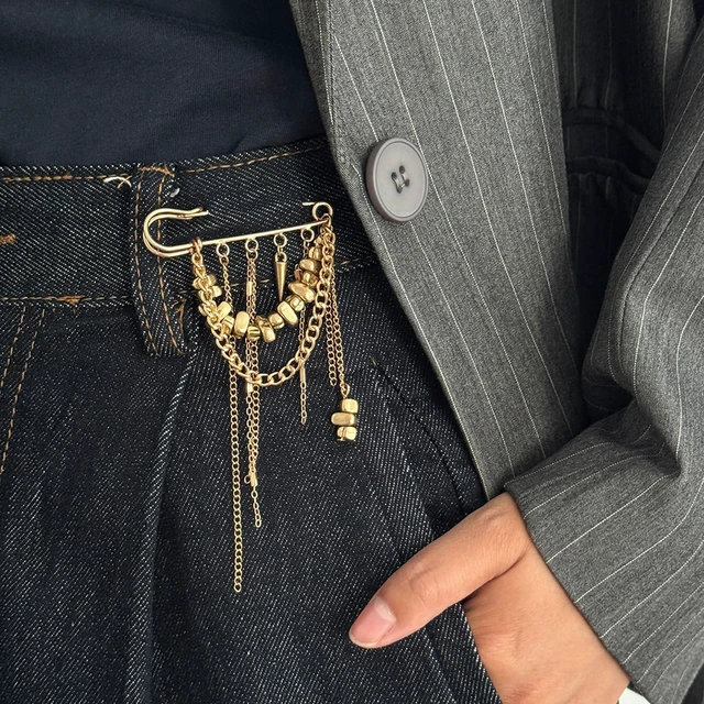 Alt view image 3 of 7 - Heart Tassel Brooch Pin Gold Statement Chain Brooch Gifts For Women