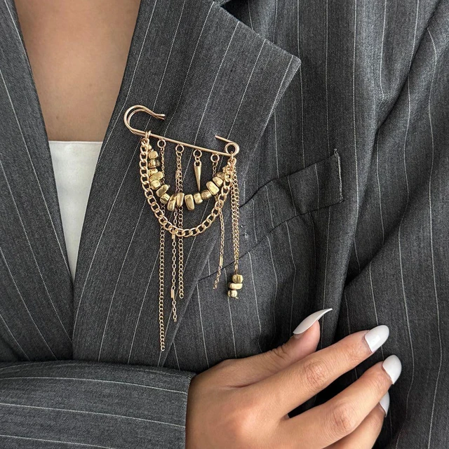 Alt view image 2 of 7 - Heart Tassel Brooch Pin Gold Statement Chain Brooch Gifts For Women