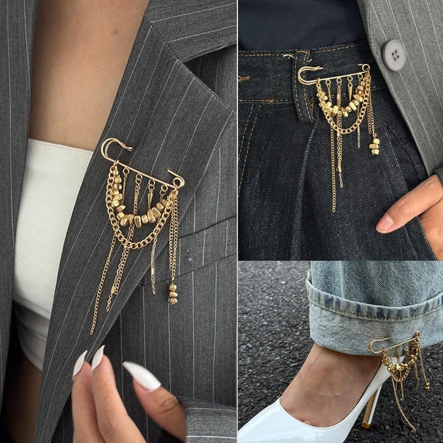 Alt view image 4 of 7 - Heart Tassel Brooch Pin Gold Statement Chain Brooch Gifts For Women