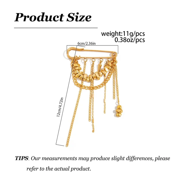 Alt view image 6 of 7 - Heart Tassel Brooch Pin Gold Statement Chain Brooch Gifts For Women