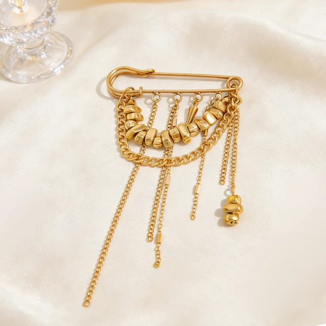 Alt view image 7 of 7 - Heart Tassel Brooch Pin Gold Statement Chain Brooch Gifts For Women