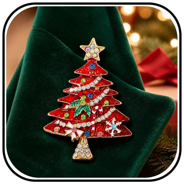 Main image of Christmas Tree Holiday Brooch Pin For Women, Holiday Outfits Jewelry, Gift Exchanges, Statement Accessory, Daily Wear