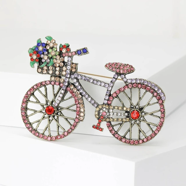 Alt view image 4 of 7 - Bicycle Brooch Pin Colorful Rhinestone Vintage Bike Gifts For Women | Bicycle brooch pin, bike brooch, colorful rhinestone brooch, vintage bicycle pin, flower basket bike jewelry brooch