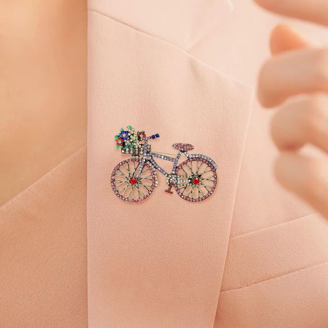 Alt view image 3 of 7 - Bicycle Brooch Pin Colorful Rhinestone Vintage Bike Gifts For Women | Bicycle brooch pin, bike brooch, colorful rhinestone brooch, vintage bicycle pin, flower basket bike jewelry brooch
