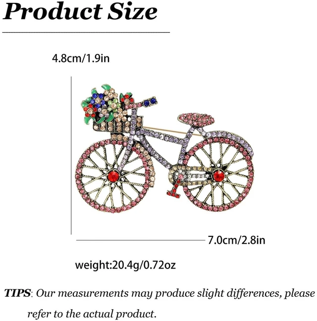Alt view image 6 of 7 - Bicycle Brooch Pin Colorful Rhinestone Vintage Bike Gifts For Women | Bicycle brooch pin, bike brooch, colorful rhinestone brooch, vintage bicycle pin, flower basket bike jewelry brooch