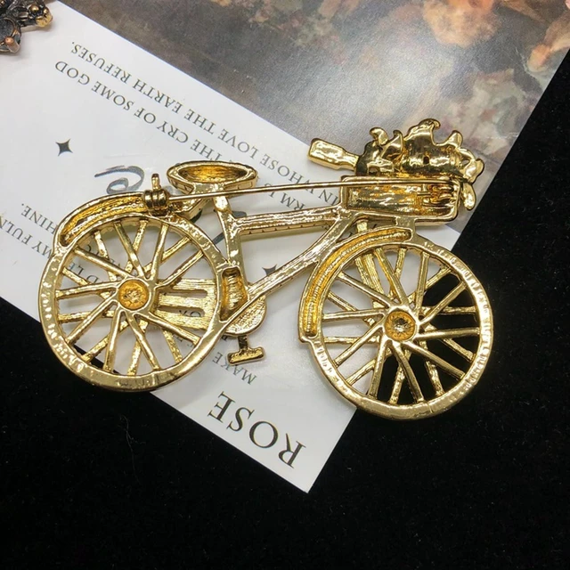 Alt view image 5 of 7 - Bicycle Brooch Pin Colorful Rhinestone Vintage Bike Gifts For Women | Bicycle brooch pin, bike brooch, colorful rhinestone brooch, vintage bicycle pin, flower basket bike jewelry brooch