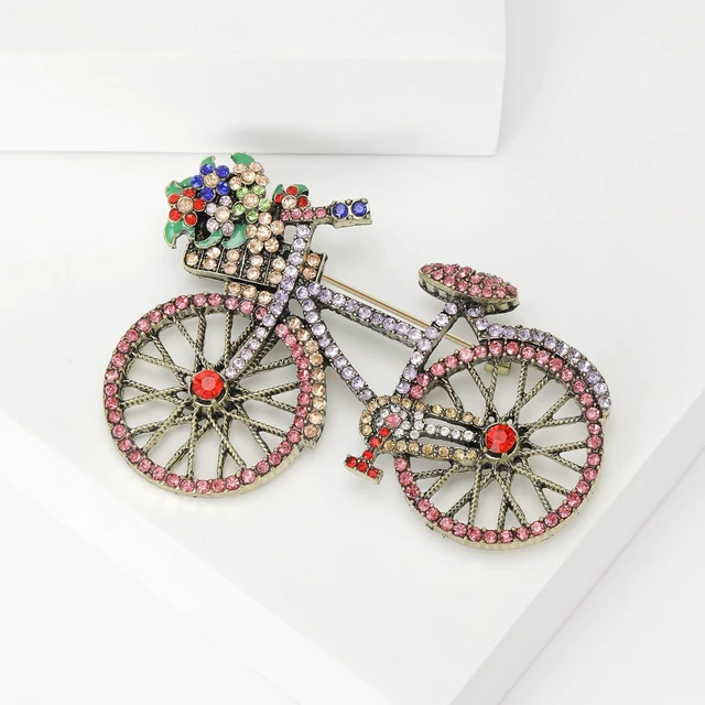 Alt view image 7 of 7 - Bicycle Brooch Pin Colorful Rhinestone Vintage Bike Gifts For Women | Bicycle brooch pin, bike brooch, colorful rhinestone brooch, vintage bicycle pin, flower basket bike jewelry brooch