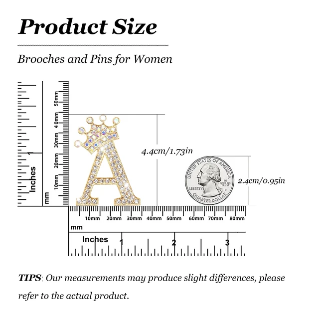 Alt view image 6 of 7 - Crown Initial W Brooch Pin for Women Rhinestone Letter Bag Charm Clothing Accessory