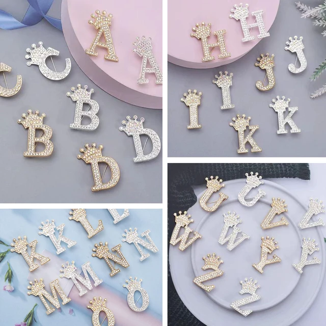Alt view image 7 of 7 - Crown Initial W Brooch Pin for Women Rhinestone Letter Bag Charm Clothing Accessory