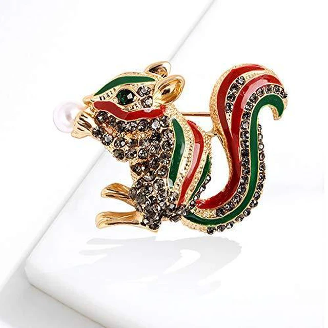 Alt view image 3 of 7 - Cute Squirrel Brooch Pin Colorful Enamel Crystal Squirrel Animal Brooch Collection Accessories Unique Gifts for Women Teen Girls (Red)