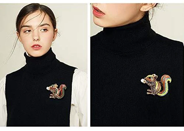 Alt view image 2 of 7 - Cute Squirrel Brooch Pin Colorful Enamel Crystal Squirrel Animal Brooch Collection Accessories Unique Gifts for Women Teen Girls (Red)
