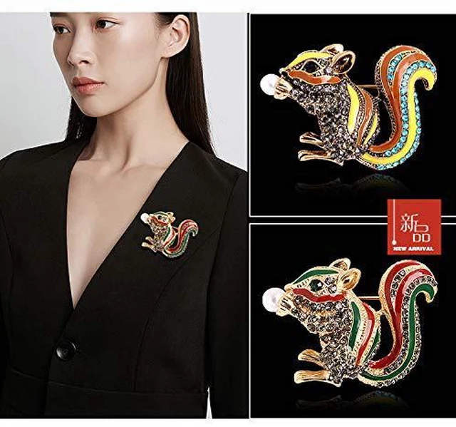 Alt view image 4 of 7 - Cute Squirrel Brooch Pin Colorful Enamel Crystal Squirrel Animal Brooch Collection Accessories Unique Gifts for Women Teen Girls (Red)