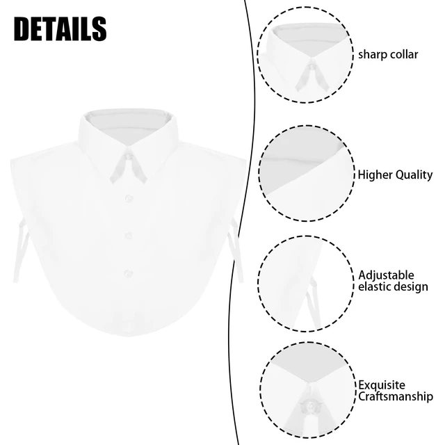 Alt view image 4 of 7 - Fake Collar, Detachable White Faux Collar Women's Shirt Dickey Collars for Women & Men, Half Shirts Blouse Faux Collars