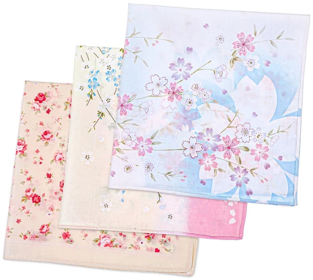 Main image of Giantree 3 Pcs Ladies Printing Floral Handkerchiefs, Women Floral Square Towel, 18" Pocket Square Towel, Cotton Women's Handkerchiefs Embroidery Ladies' Vintage Floral Handkerchiefs for Wedding Party
