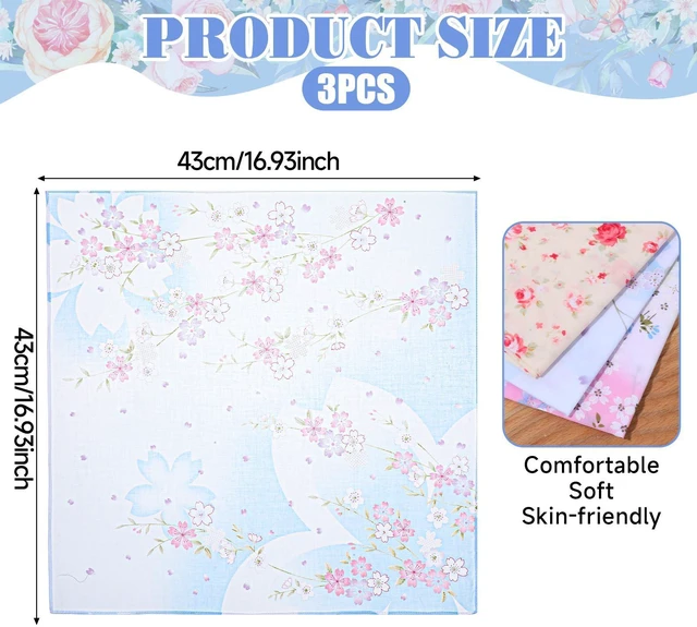 Alt view image 2 of 7 - Giantree 3 Pcs Ladies Printing Floral Handkerchiefs, Women Floral Square Towel, 18" Pocket Square Towel, Cotton Women's Handkerchiefs Embroidery Ladies' Vintage Floral Handkerchiefs for Wedding Party