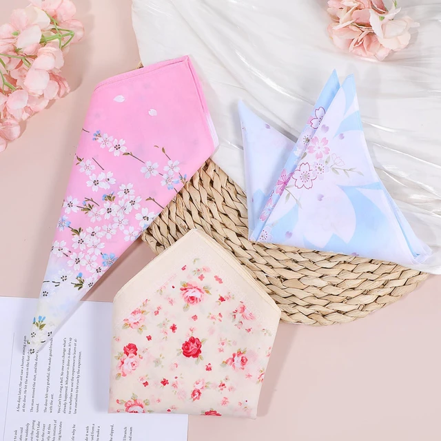 Alt view image 3 of 7 - Giantree 3 Pcs Ladies Printing Floral Handkerchiefs, Women Floral Square Towel, 18" Pocket Square Towel, Cotton Women's Handkerchiefs Embroidery Ladies' Vintage Floral Handkerchiefs for Wedding Party