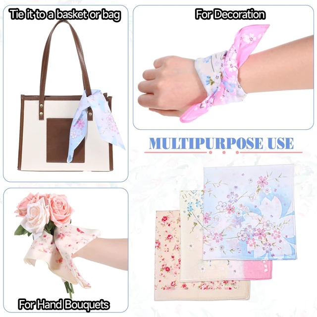 Alt view image 7 of 7 - Giantree 3 Pcs Ladies Printing Floral Handkerchiefs, Women Floral Square Towel, 18" Pocket Square Towel, Cotton Women's Handkerchiefs Embroidery Ladies' Vintage Floral Handkerchiefs for Wedding Party
