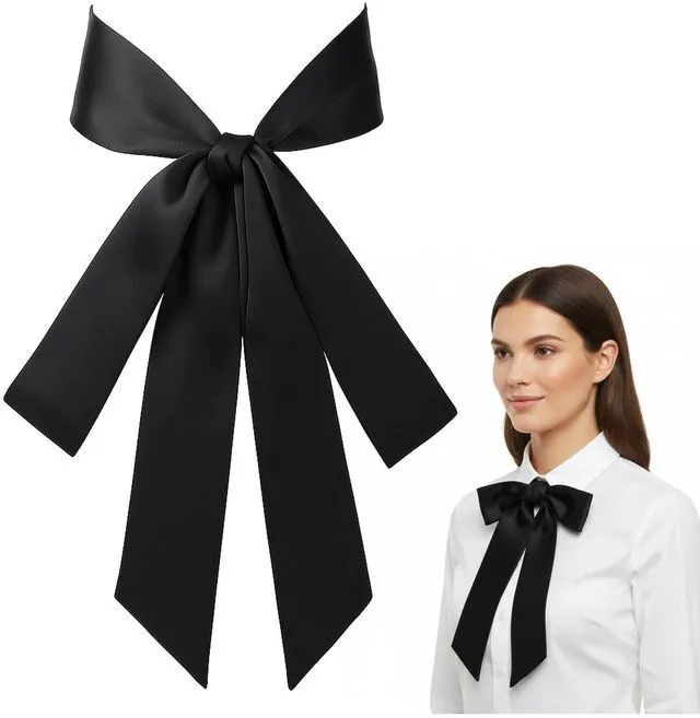 Main image of Bow Tie for Women, Self Tie Satin Ribbon Bowtie Black Waist Corset Belt Polyester Long Sash Belt for Uniform Wedding Cosplay Party Special Occasion Dress Accessory (1.96" Wide, Black)
